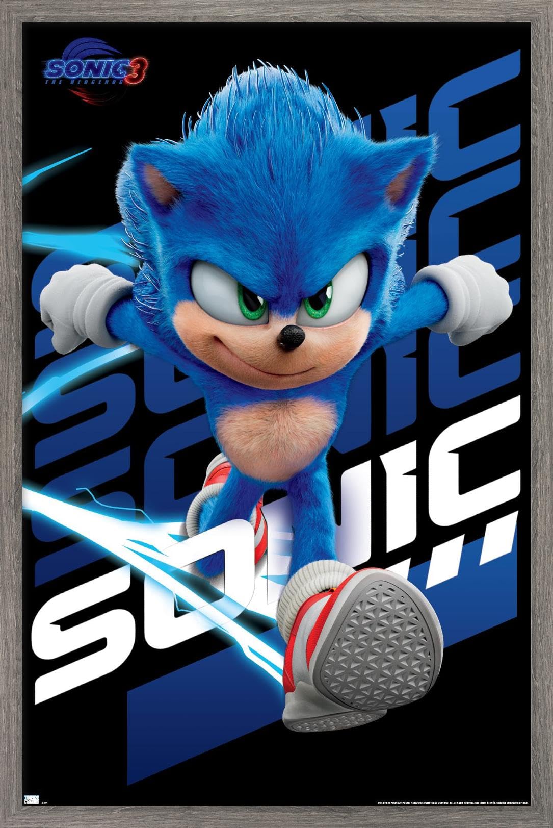 Trends International Sonic The Hedgehog 3 - Sonic Wall Poster, 34L x 22.4W, Barnwood Framed Version