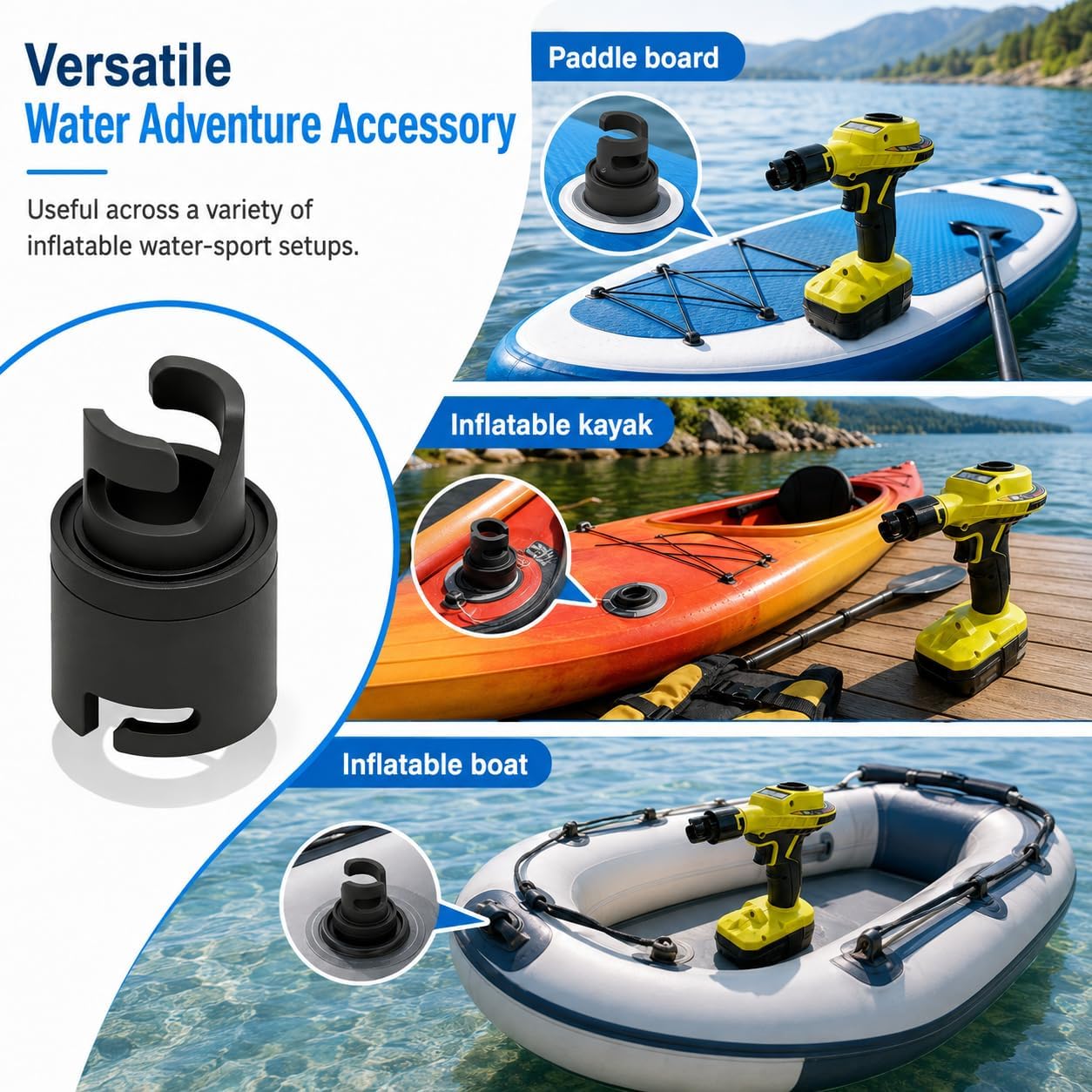 Inflation Adapter for Stand Up Paddleboard Pump, Compatible with Ryobi 18V Cordless Inflator Connector, High‑Volume SUP Valve Adapter Tool for Kayak & Water Sports