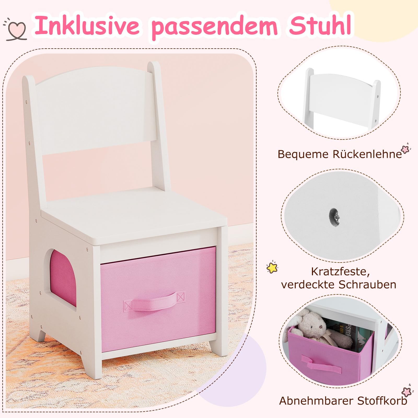 COSTWAY Zestaw do toaletki dla dzieci z LED szafka lustrzana, stolik do makijażu księżniczka z oświetleniem, 2 szuflady, 3 haczyki i akcesoria, stoliki kosmetyczne dla dzieci z drewna, kosmetyczka dla