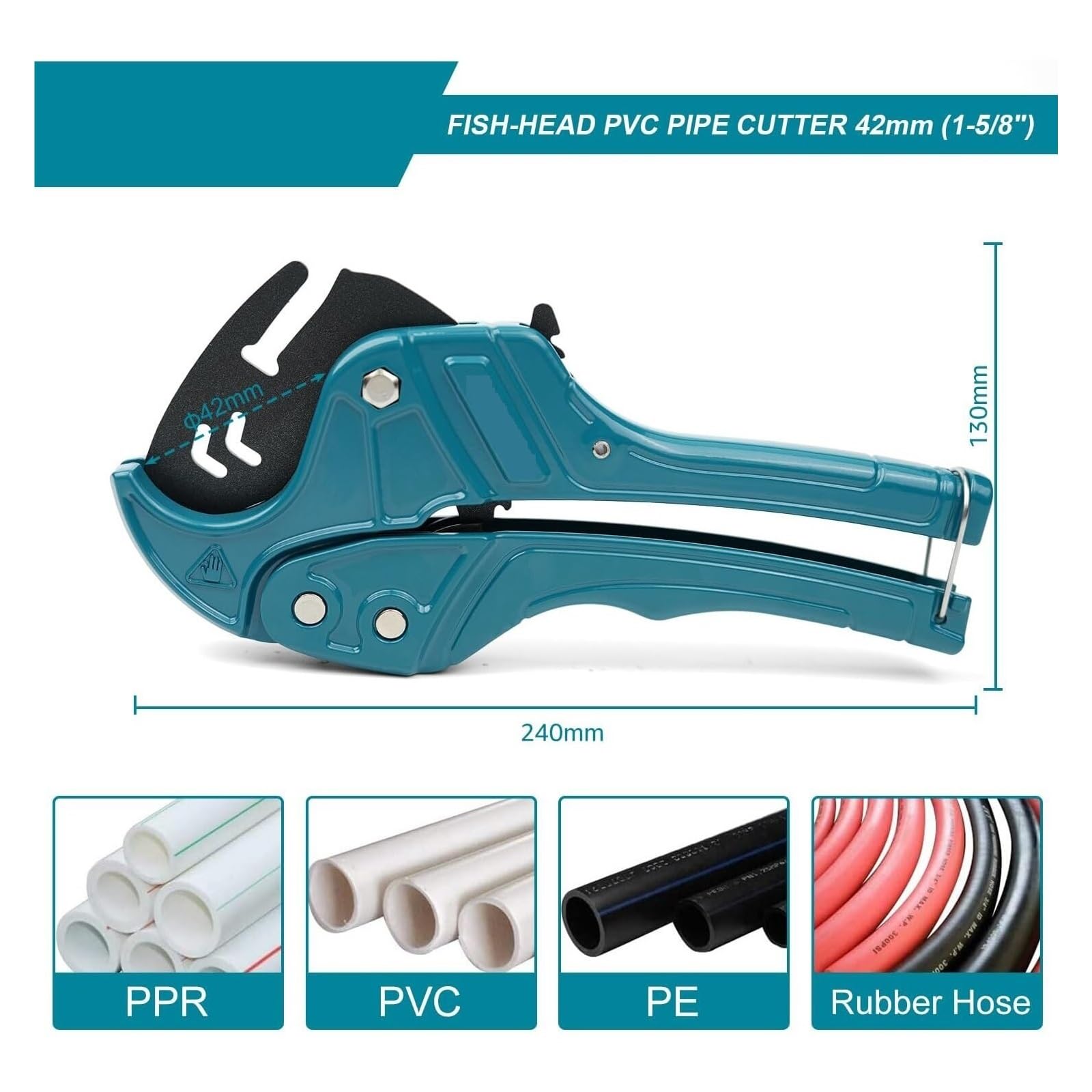 Cortador de tubos de PVC, herramienta de corte de trinquete resistente para mangueras y tuberías, corta hasta 42 mm, ideal para diversas aplicaciones