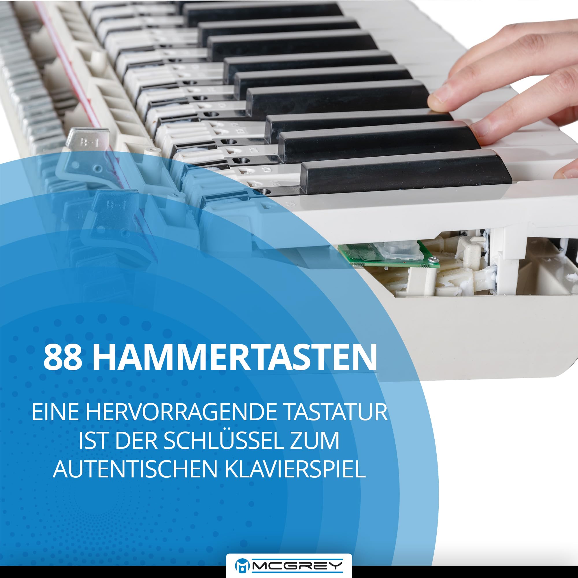 McGrey DP-19 WM E-Piano Set - 88 gewichtete Tasten mit Hammermechanik und Anschlagdynamik - 8 Klänge - Tastaturabdeckung - inkl. Klavierbank, Kopfhörer und Klavierschule - Weiß matt