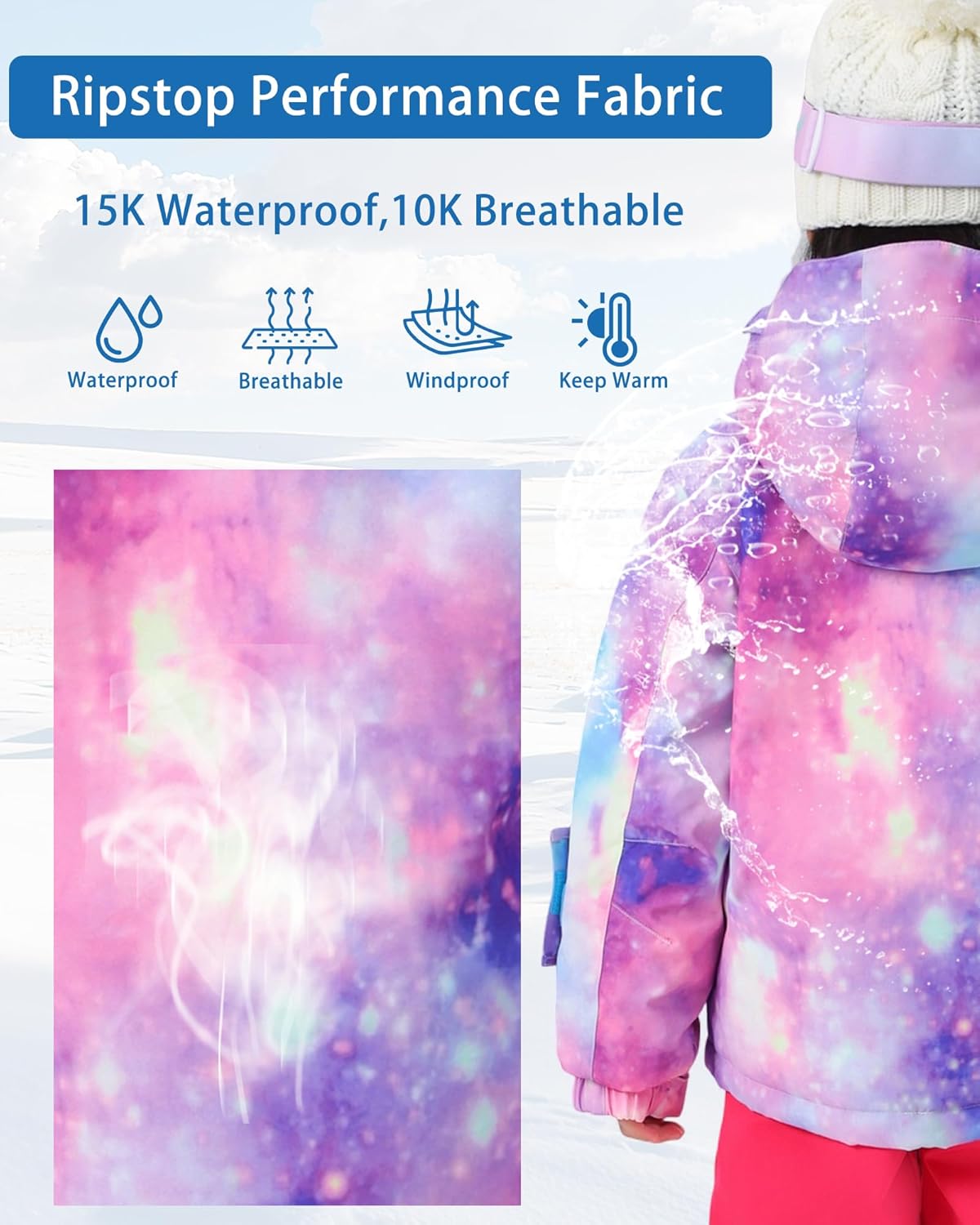BGX Kids Girls Waterproof Ski Snow Jacket Windproof Winter Jacket Coats Outdoor Snowboarding with Hood - Image 4