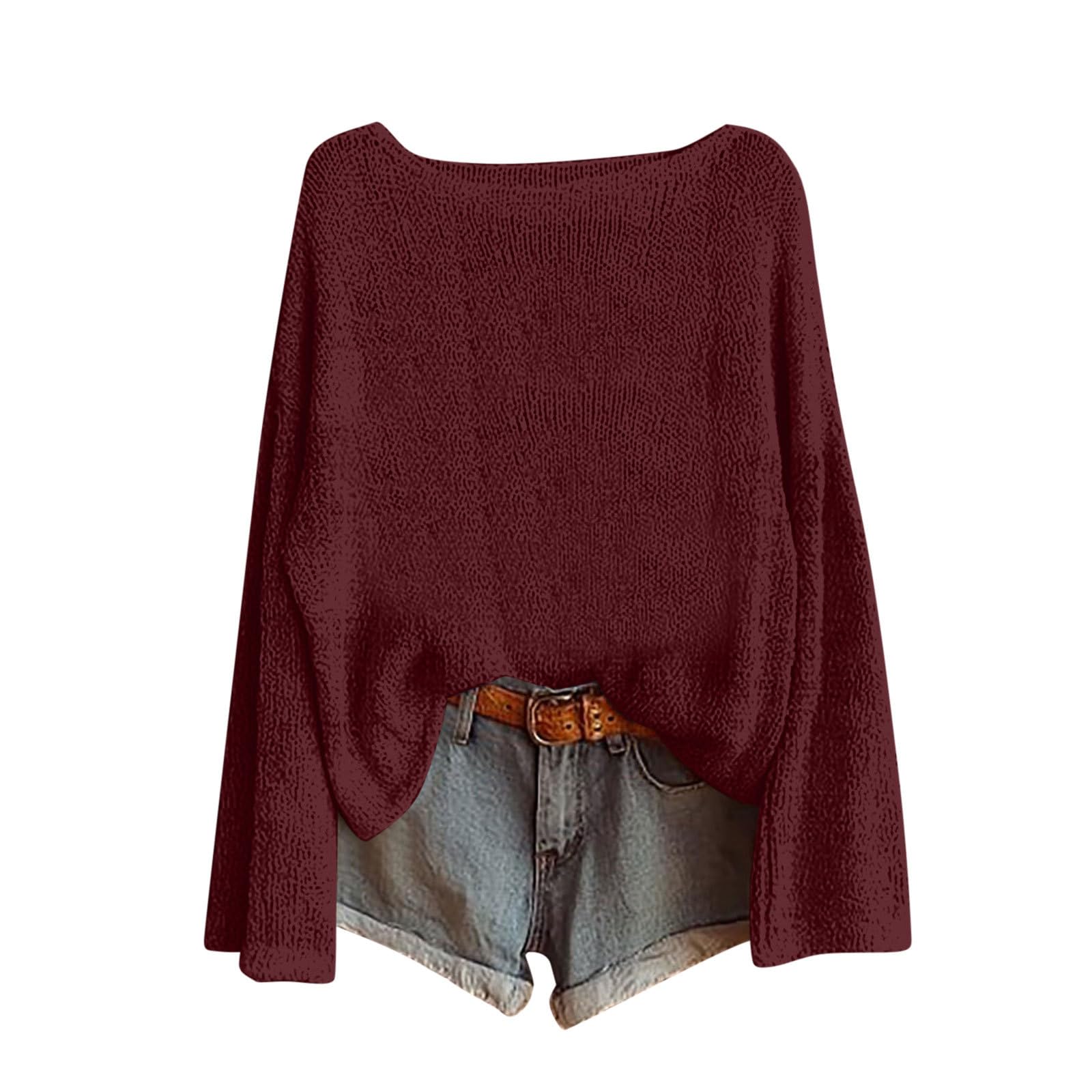 Womens Oversized Sweaters Casual Long Sleeve Scoop Neck Knit Sweater Loose Cozy Pullover Tops Fall Outfits