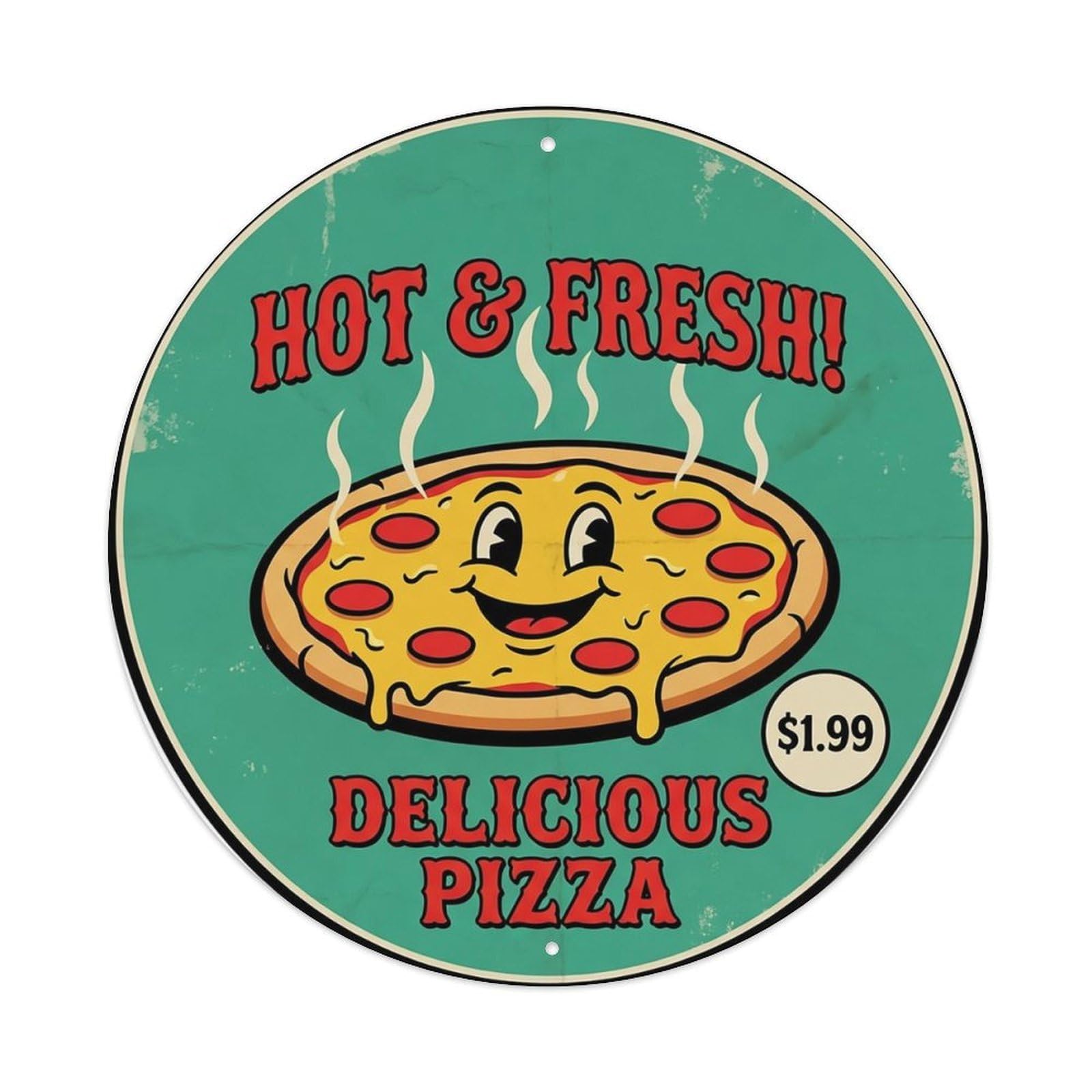 Huiyhb 8X8inch(20X20cm) Vintage Pizza Slice Italian Traditional Cuisine Pepperoni Metal Tin Sign