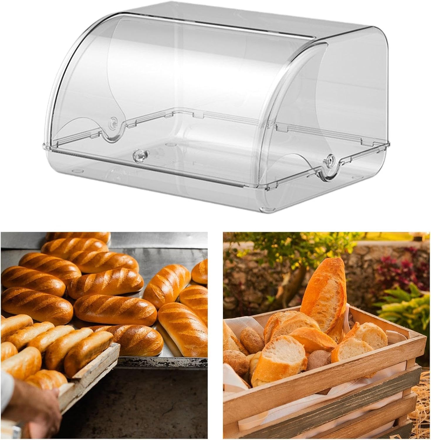 Recipiente Transparente para Pan para Cocina Y Panadería: Organizador con Tapa Enrollable para Productos Horneados Frescos, Galletas Y Almacenamiento En La Transparent