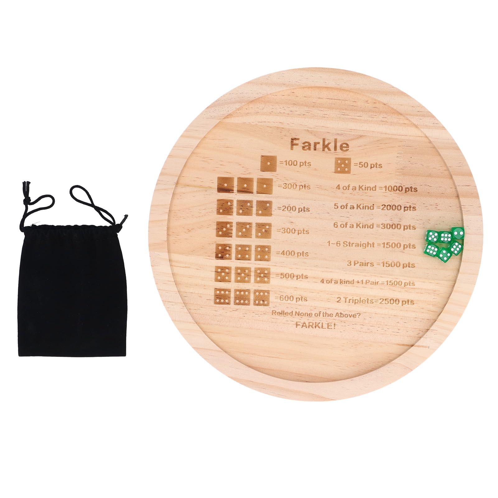Bewinner Farkle Jeu de Dés avec Plateau en Bois, Comprend 6 Dés et Un Sac de Rangement, Améliore Les Mathématiques et Les Compétences Cognitives pour Les Soirées de Jeux en Famille (Rond 30cm)