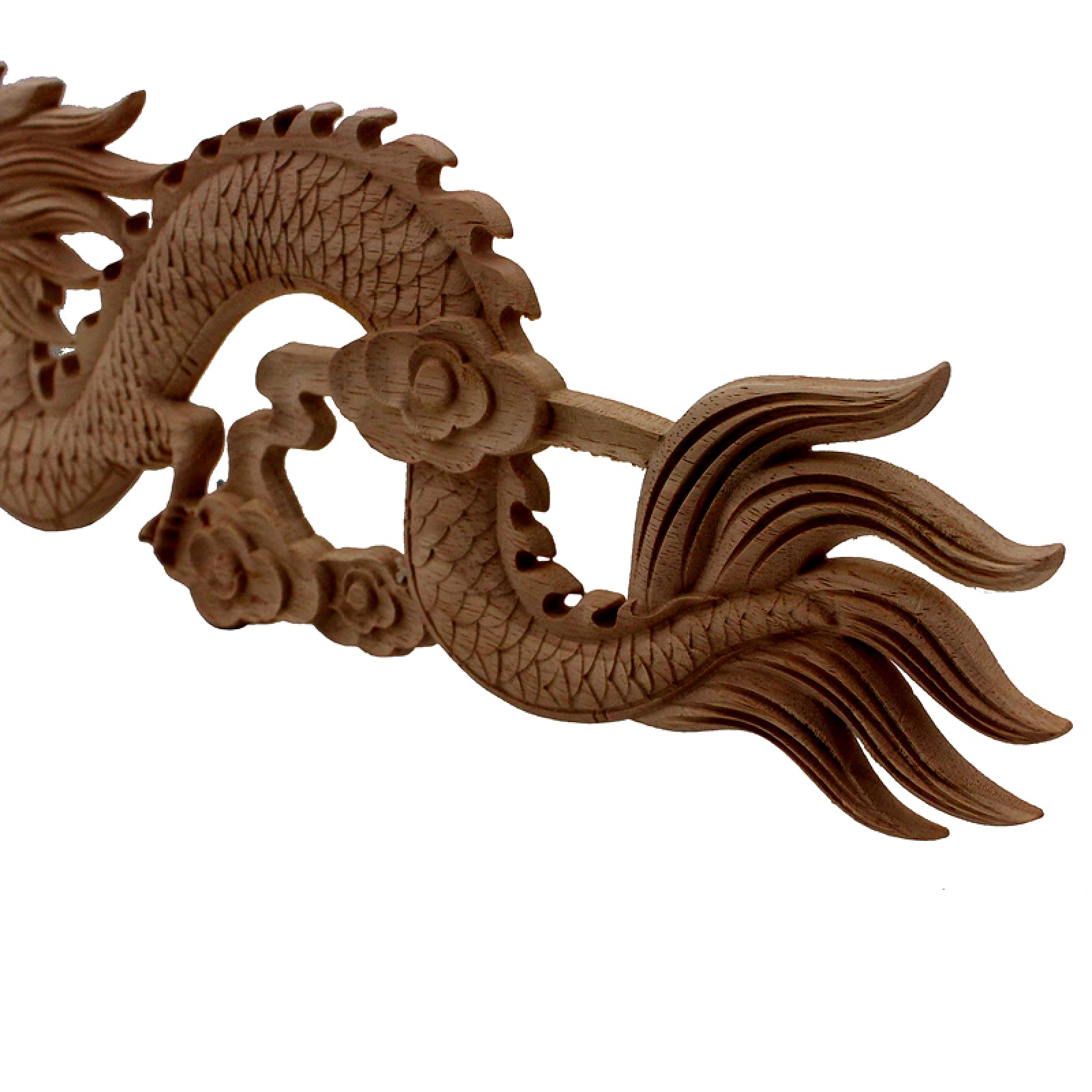 Set Di 3 Applicazioni In Legno Intagliato A Mano | Onlay Non Verniciato Per Mobili, Armadi, Porte | Decorazione Cinese Tradizionale Con Drago | 30x7 Cm