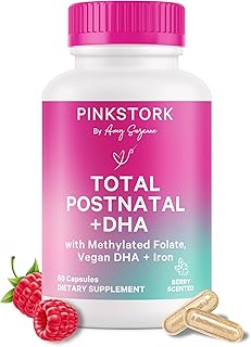 Pink Stork Total Postnatal Vitamins for Women with Vegan DHA, Iron, Fola...