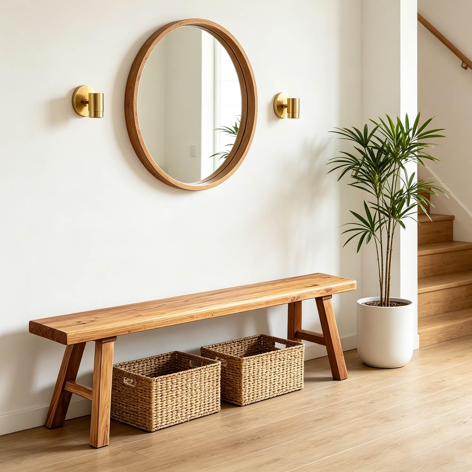 Narrow Entryway Bench Farmhouse Wood End of Bed Bench 20" 32" 39" 47" 55" 63" 71" 79" Sturdy Stable Skinny Long Benchs for Bedroom Hallway Dining Room Porch Easy to Assemble Natural Finish(20")