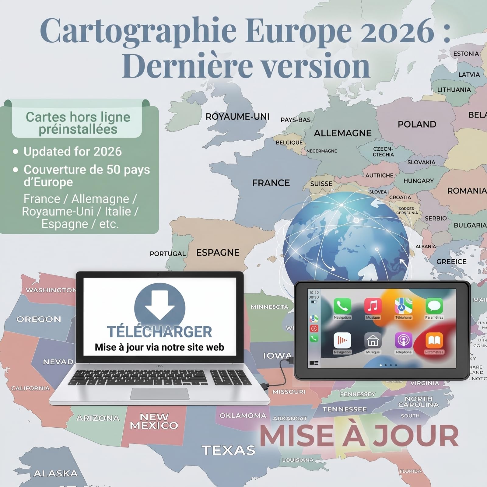 GPS Poids Lourds & Camping-Car 7", Navigation Europe 2026 Hors Ligne, Alertes Radars, Guidage Vocal, Transmetteur FM, Écran Tactile Capacitif Haute Sensibilité, Mise à Jour Gratuite à Vie