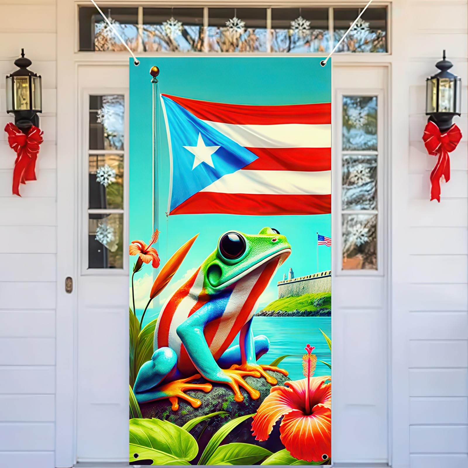 Amazon.com: BlissYard Puerto Rico Flags Frog Door Cover Banner
