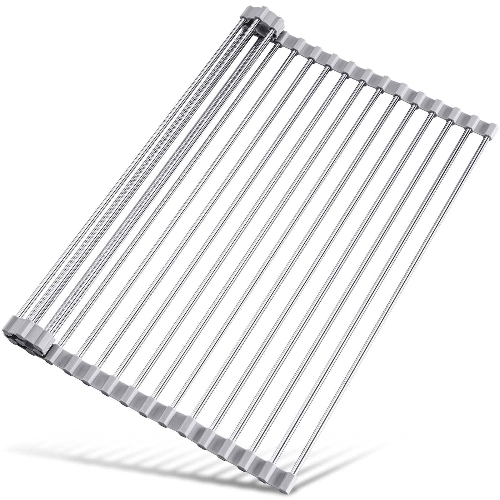 Large Dish Drying Rack, 37x 39cm Over Sink Roll Up Drying Rack, Sink Cover Kitchen Sink Accessories, Gadget Multipurpose Organizer, Foldable Stainless Steel Dish Drainer Up to 70Lb, 15.4" x 14.6"