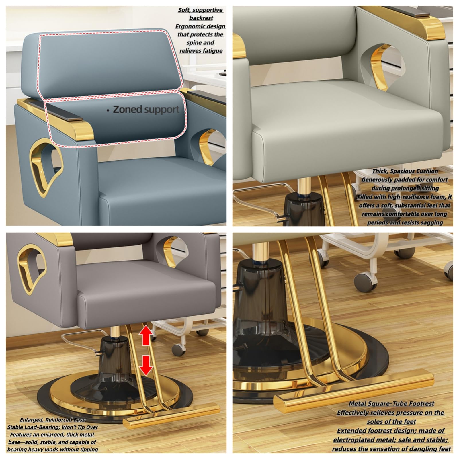 Profesjonalny klasyczny hydrauliczny fotel barberski do salonu z funkcją odchylenia – z możliwością obrotu o 360°,Misty blue,A | Hydrauliczny fotel fryzjerski, fotel do salonu z podnóżkiem, do salonu, zakładu fryzjerskiego, studia tatuażu