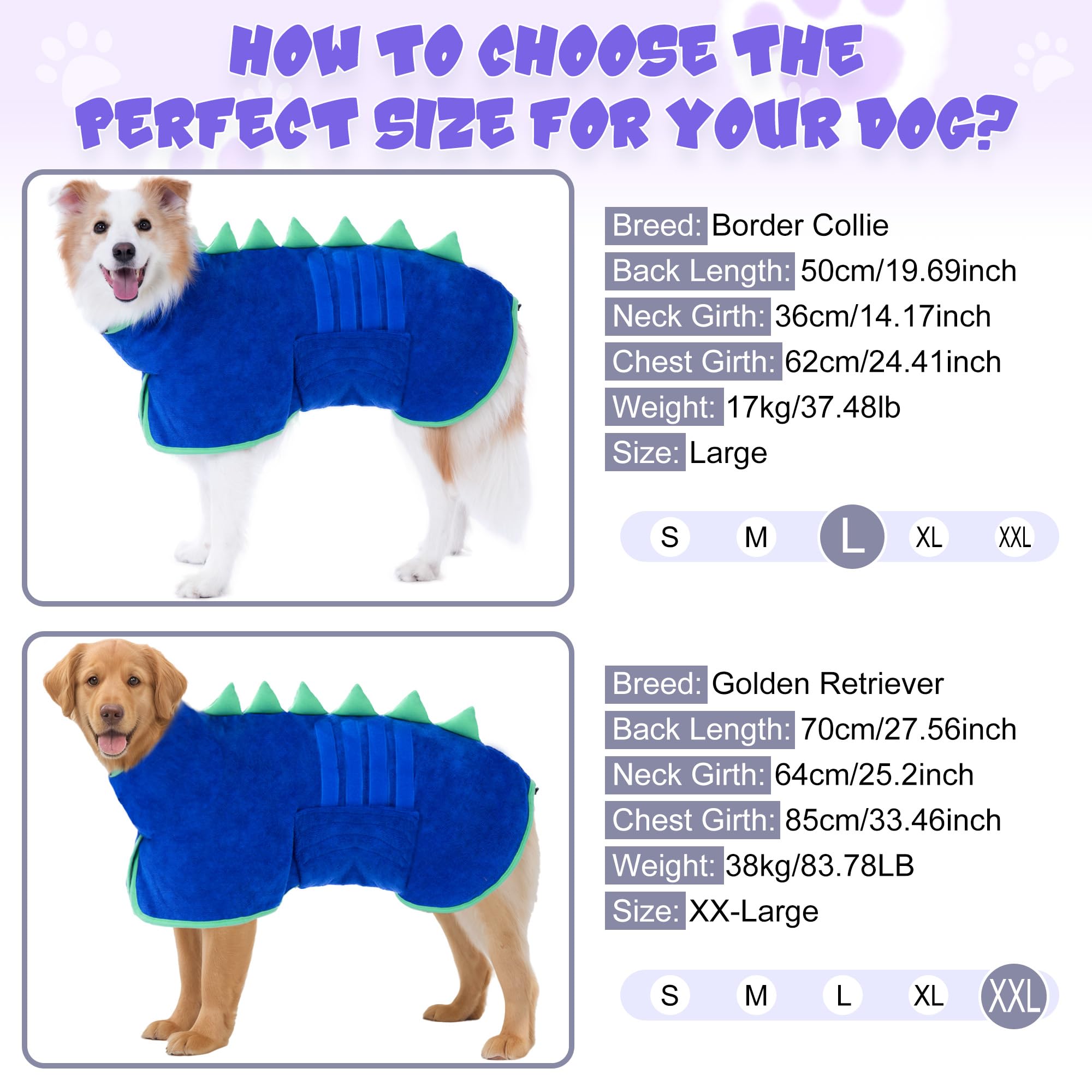 Accappatoio per cani super assorbente, in microfibra, per un'asciugatura rapida, vestibilità comoda, cinghia regolabile per la pancia, design unico con dinosauro, cappotto per asciugare il