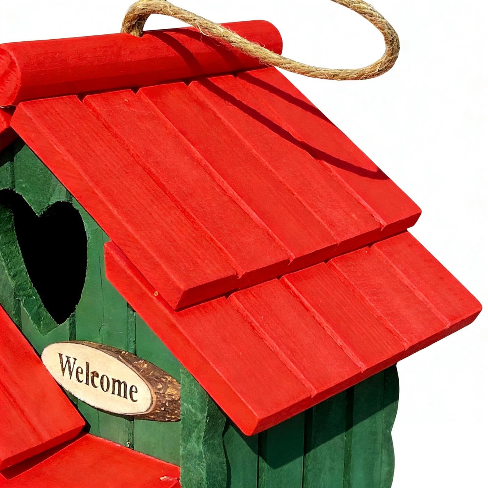 Casas de Madera para Pájaros Refugio Estético de Madera con Cuerda | Casitas Para Azulejos en Exterior Para Petirrojo Gorrión Agapornis Pinzón Jardín Terraza Balcón Patio