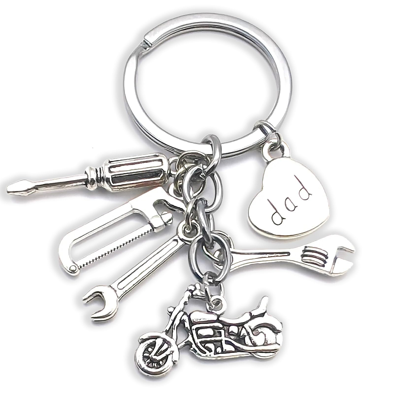 Zynara Vater Schlüsselanhänger, Geschenk Vater, Motorrad Schlüsselanhänger, Silber, Geschenk für Geburtstag, Vatertag, Weihnachten
