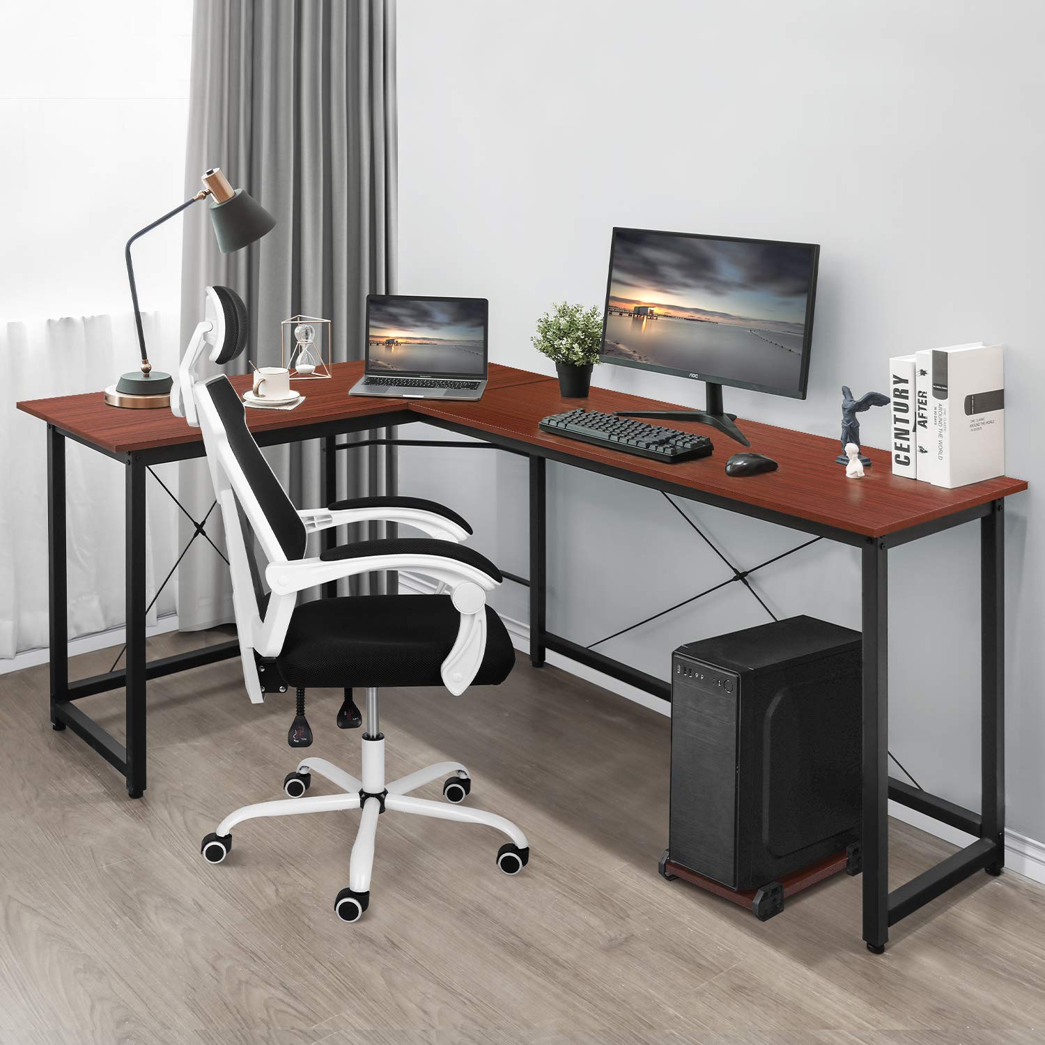 AuAg Modern LShaped Home Office Desk 66 inch Sturdy Computer PC Laptop