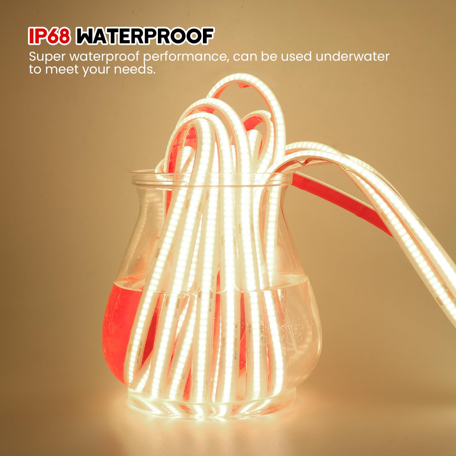 Wisada 24V COB LED Strip Light, 320 LEDs/m, IP68 Impermeabile, Flessibile Striscia di Luce LED per Rooflight Soggiorno Cucina Decorazione (Bianco Naturale (4000-4500K), 10M)