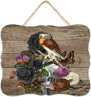 Halloween Owl Skeleton Flower Floral Rustic Wall Décor Wooden Plaque Sign 8x10 Inch Skull Bouquets Eucalyptus Leaves Custom Wall Art Wood Plaque with Sayings Home Decor for Living Room Office