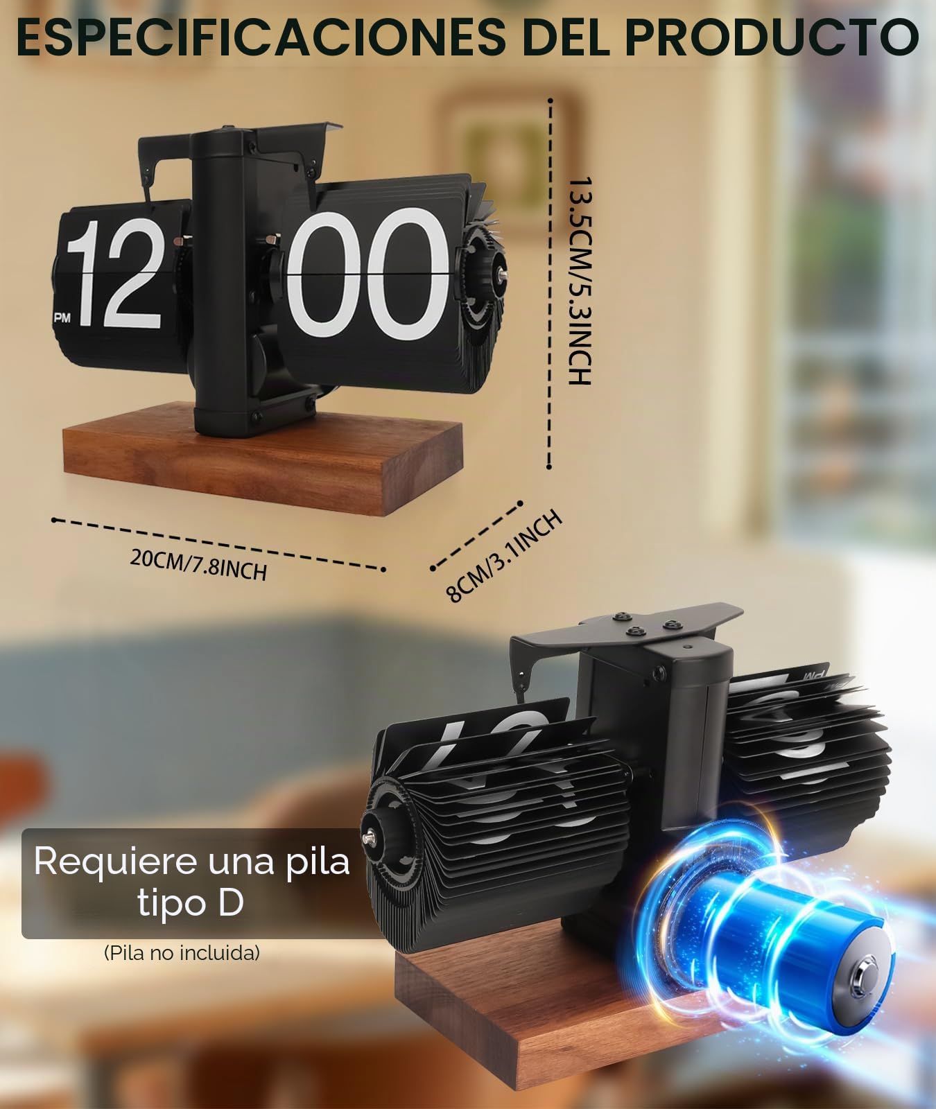 Reloj Retro Digital Automático con Tapa - Reloj de Escritorio Vintage Negro, Funciona con Pilas