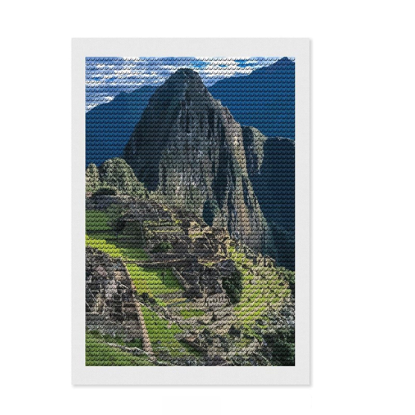 Junmoney Machu Picchu Peru DIY Diamond Art Canvas Kit 8"x12", for Adults, Finish and Display, Birthday Gift, Aesthetic Room Decor