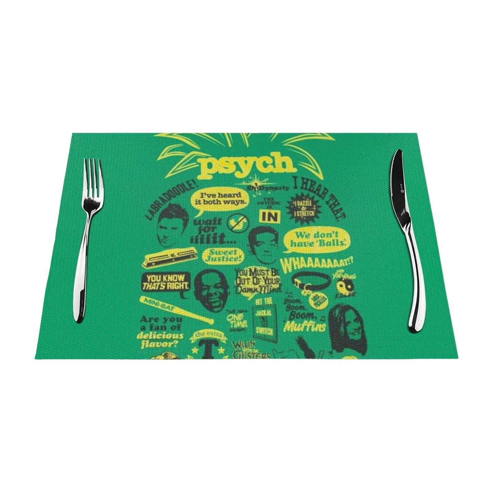 PVC Placemat Set of 4 PCS, 45x30 CM, Psych pineapple quote Printed Non-Slip Heat Resistant Place Mats for Kitchen Dining Table Indoor Outdoor