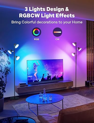 Miniatura 3 de RGBCW - Lámpara de pie de 36 W que cambia de color brillante, moderna lámpara de pie LED RGB regulable continua con control remoto y táctil, lámpara