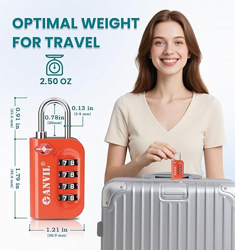 Miniatura 5 de Anvil - Candado de equipaje aprobado por la TSA, candados de combinación de 4 dígitos con grillete de acero endurecido, cerraduras de viaje