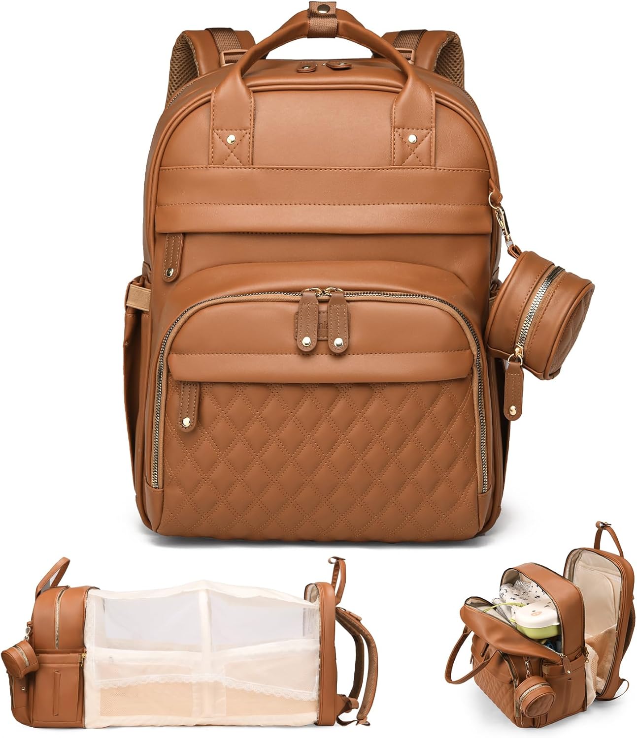 Leather Diaper Bags with Changing Station,Baby Bag,Large Capacity Diaper Bag Backpack for Moms Dads,Waterproof Diaper Backpack(Brown) Leather Diaper Bags with Changing Station,Baby Bag,Large Capacity Diaper Bag Backpack for Moms Dads,Waterproof Diaper Backpack(Brown)