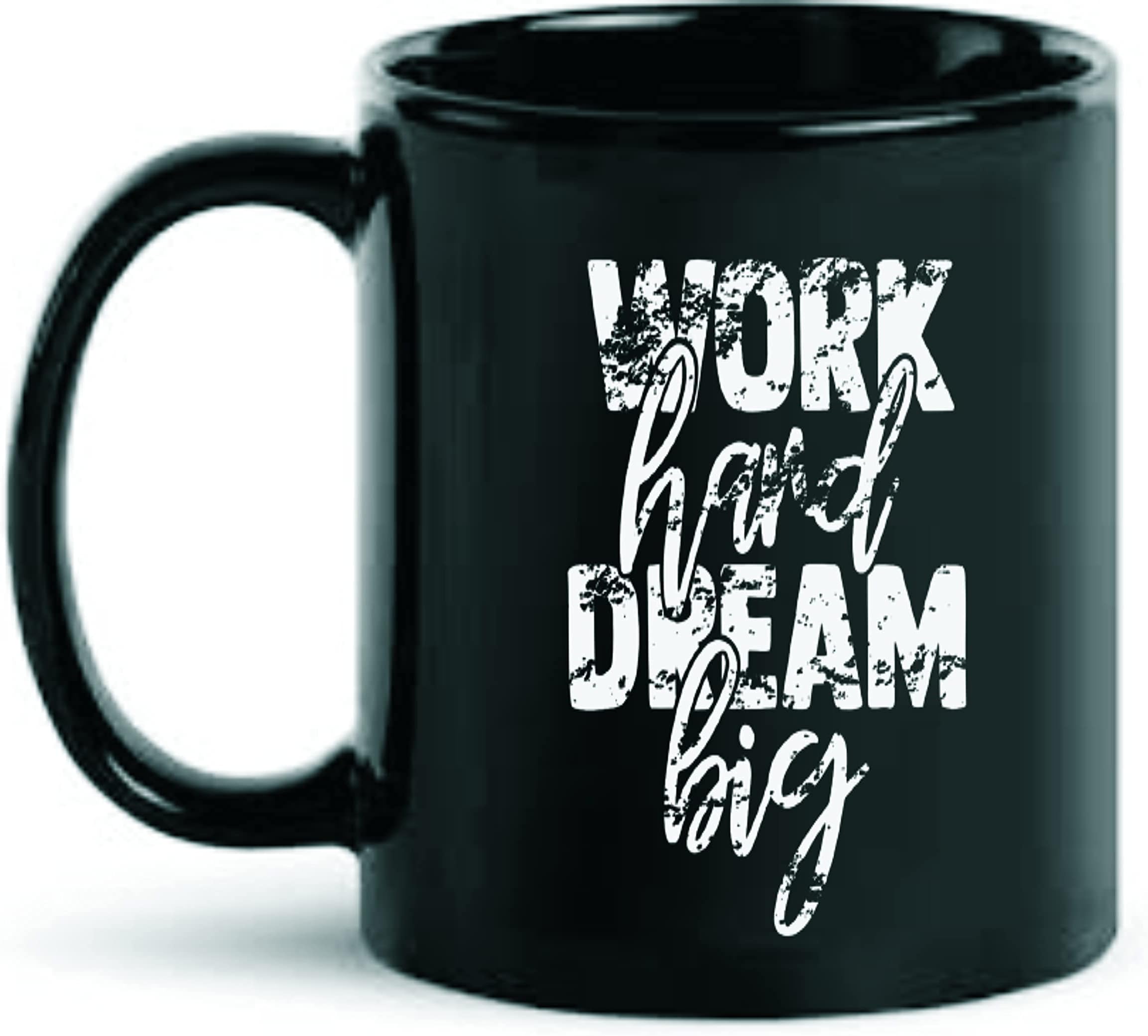 Fiona Mugs Work Hard Dream Big Black Printed Mug Microwave and Dishwasher Safe |Black Printed Coffee Mug | 325ML