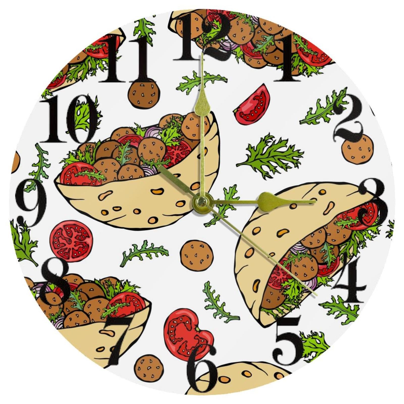 Horloge Falafel Pita silencieuse à quartz pour supprimer le tic-tac