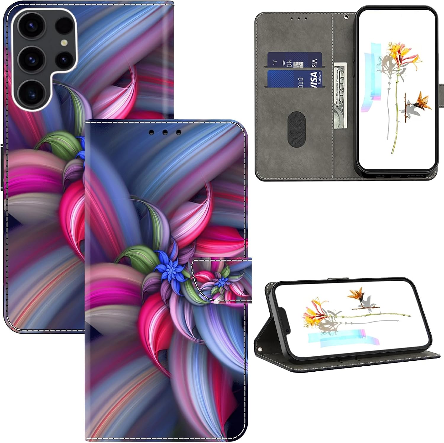 ALILANG for Samsung Galaxy S24 Ultra Wallet Case with Credit Card Holder, Flip Book PU Leather Protective Magnetic Cover for Samsung S24 Ultra Phone Case -Purple Roses