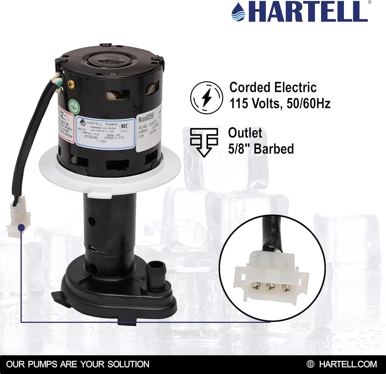 HARTELL HRIM-1-115 Replacement Ice Machine Pump, Replaces GPP-5SC-1A, GPP-5SC-1B, GPP-5C-1C, 12-2919-01, 12-2920-01 and 12-2920-04