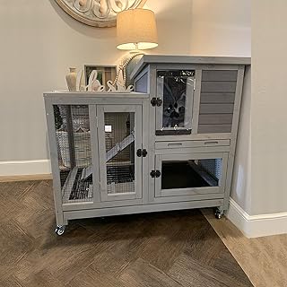 Indoor Rabbit Hutch Large Rabbit Cage, Outdoor Bunny Hutch Guinea Pig Cage - 4 Casters Include