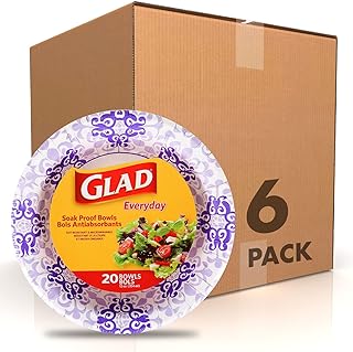 Glad Disposable Paper Bowls with Purple Victorian Design, 20 Count - 6 Pack | Disposable Paper Bowls for Parties & Picnics in Victorian Print | Microwave Safe Disposable Purple & White Bowls