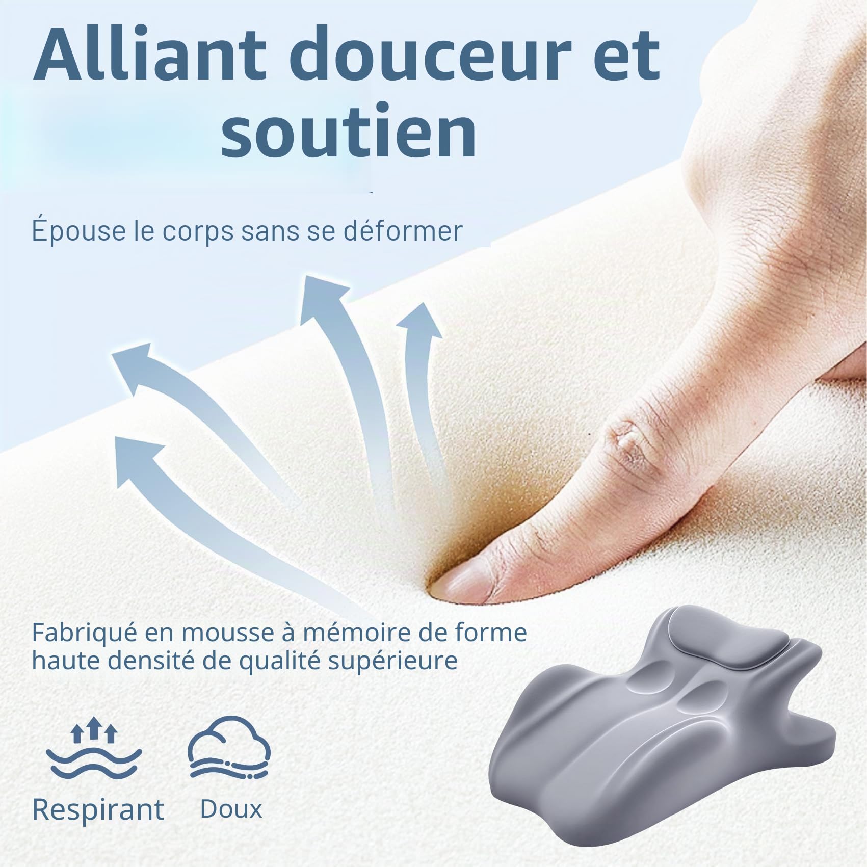Générique Oreiller Ergonomique Couple à Mémoire de Forme 27°, Coussin Multi-Positions avec Soutien du Dos, Soulage la Pression, Cou et Jambes, Oreiller Intime avec Housse Amovible Lavable (Bleu)