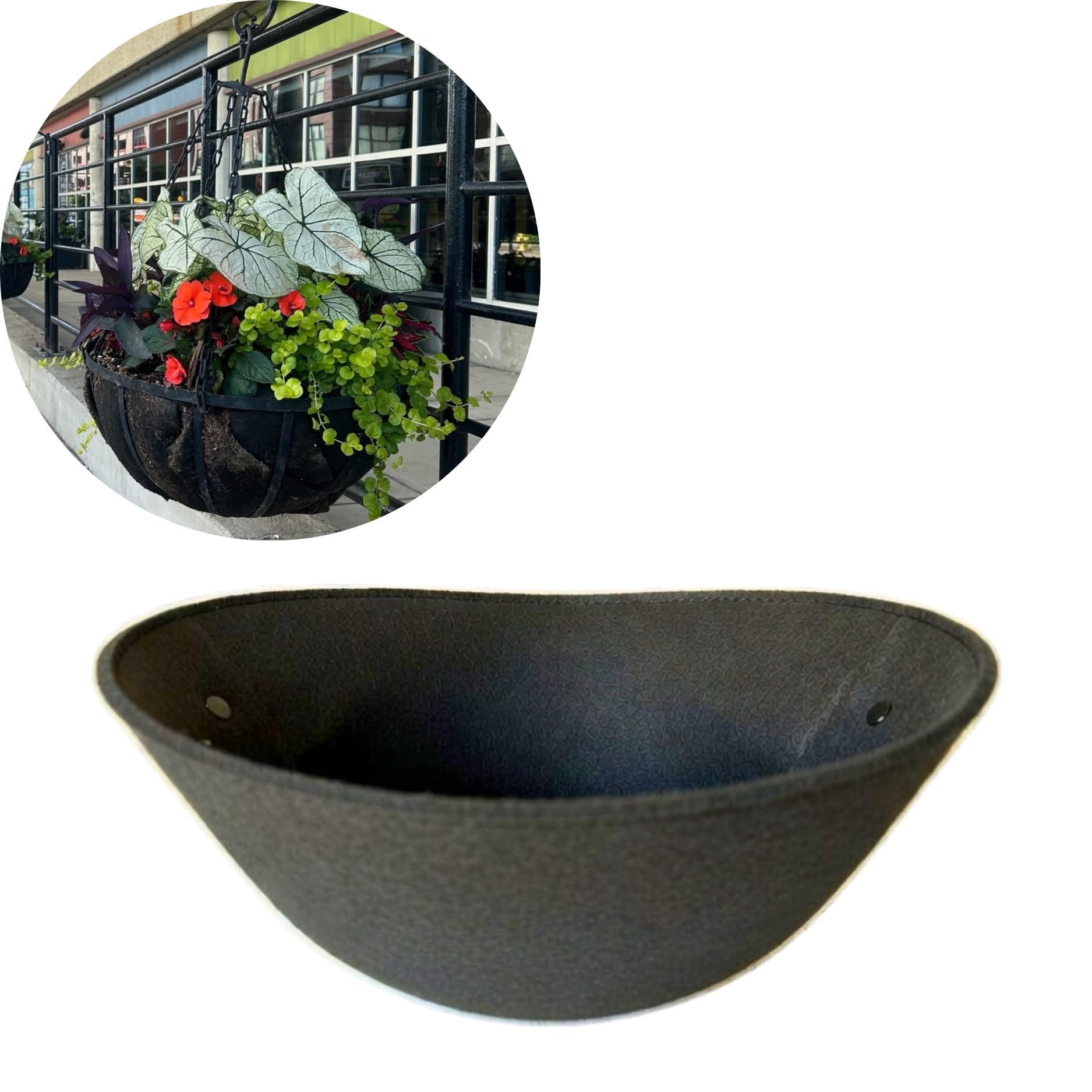EZ Swap 18" Fabric Coco Liner Replacement for Round Hanging Baskets – Bird Proof Moisture Retaining Planter Insert, Made in Green Bay, WI