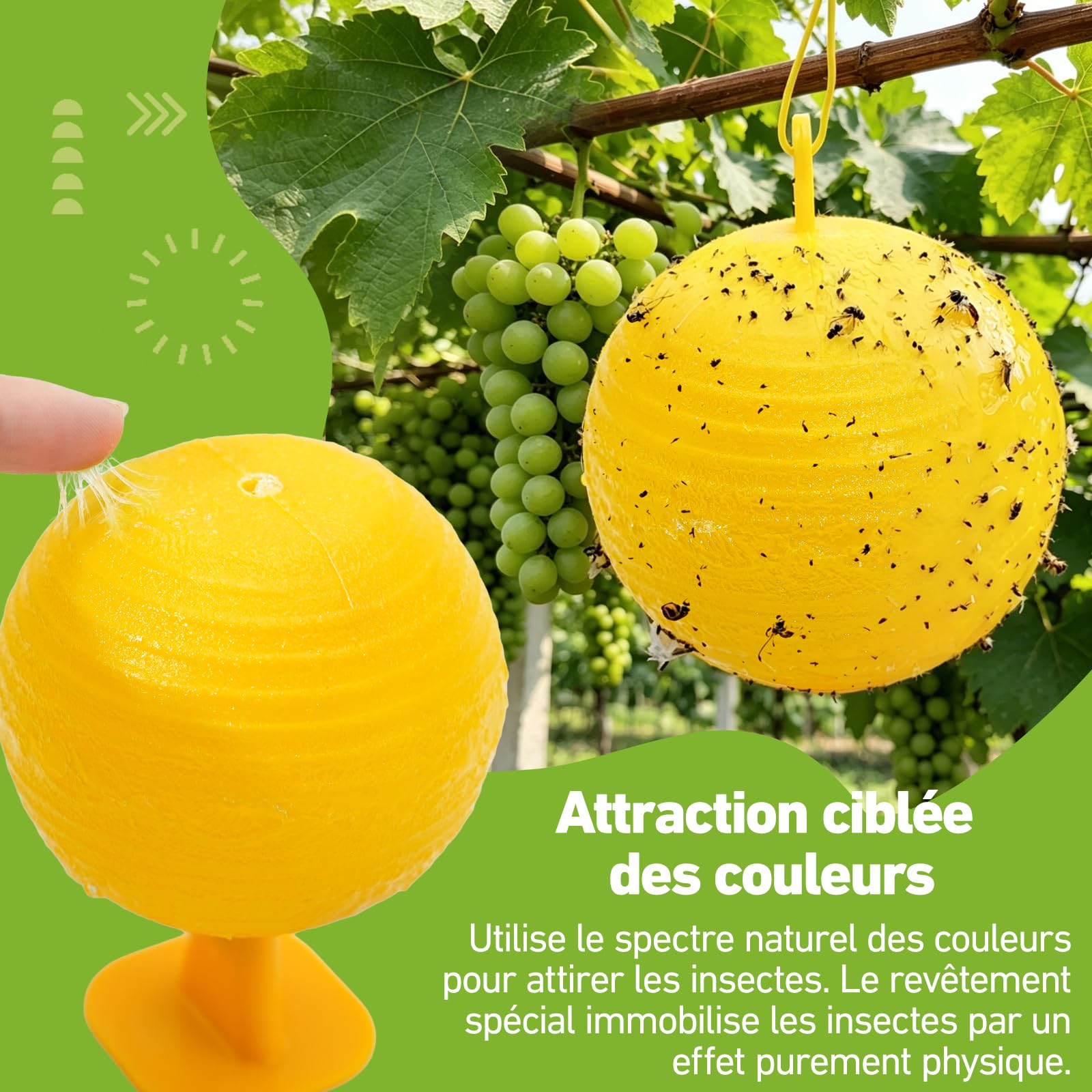 Boule Anti Moucherons Cuisine Lot de 6, Piège Mouches Fruits sans Produits Chimiques, Boules Jaunes Réutilisables pour Fruits, Évier, Plantes, Poubelle et Maison