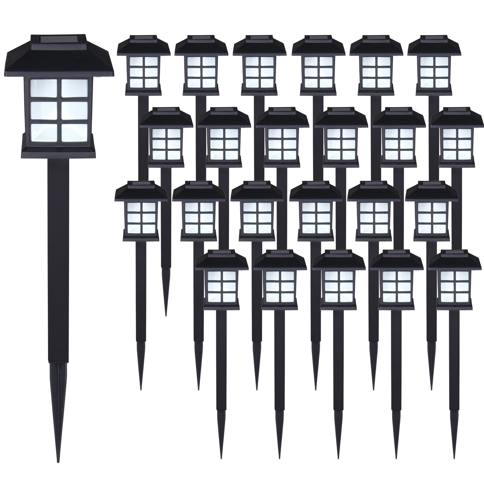 Deuba® Solarlampe für Außen 24er Set LED Wetterfest IP44 Dämmerungssensor Erdspieß Solar Laterne Schwarz Garten Leuchte Außenleuchte Balkon Deko