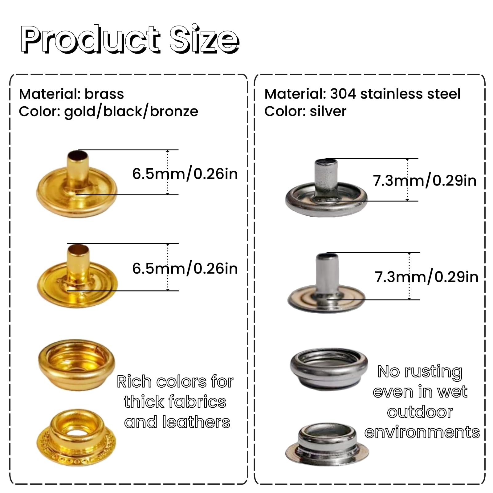 SUNAROC Zatrzaski metalowe 15 mm, zestaw 120 zatrzasków metalowych, ze szczypcami, do grubego materiału, grubej skóry, szycia, ubrań, kurtek, dżinsów, portfela, torebki
