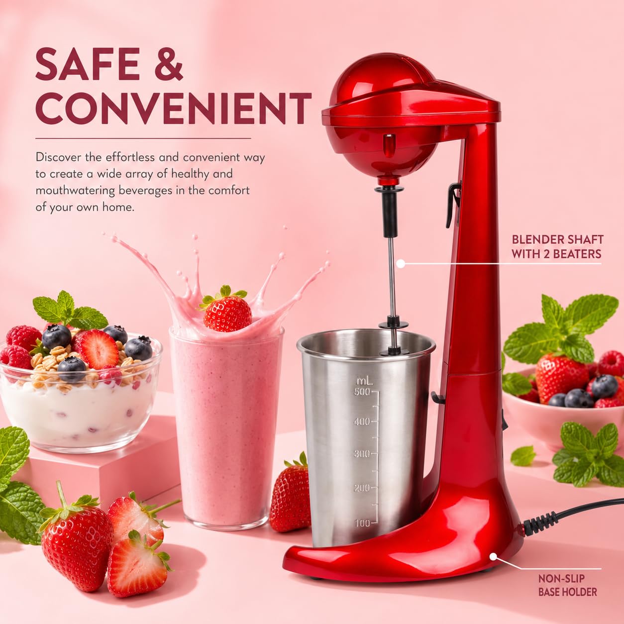 Retro Milkshake Maker kubek do mieszania ze stali nierdzewnej, 100 W, 500