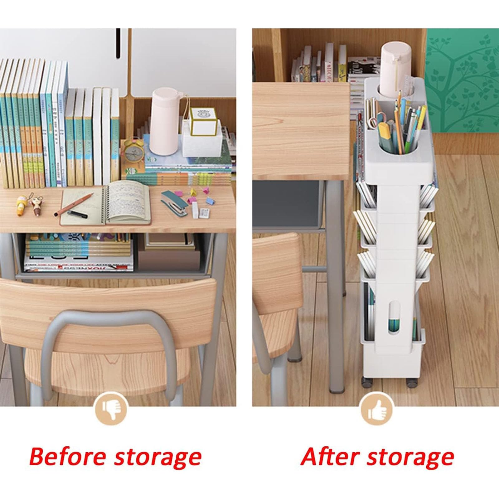 Estantería Móvil para Niños, Estante De Almacenamiento para Carrito Estante De Pie para Estantería Escritorio De Oficina Organizador De Archivos Giratoria Extraíble Material Plástico