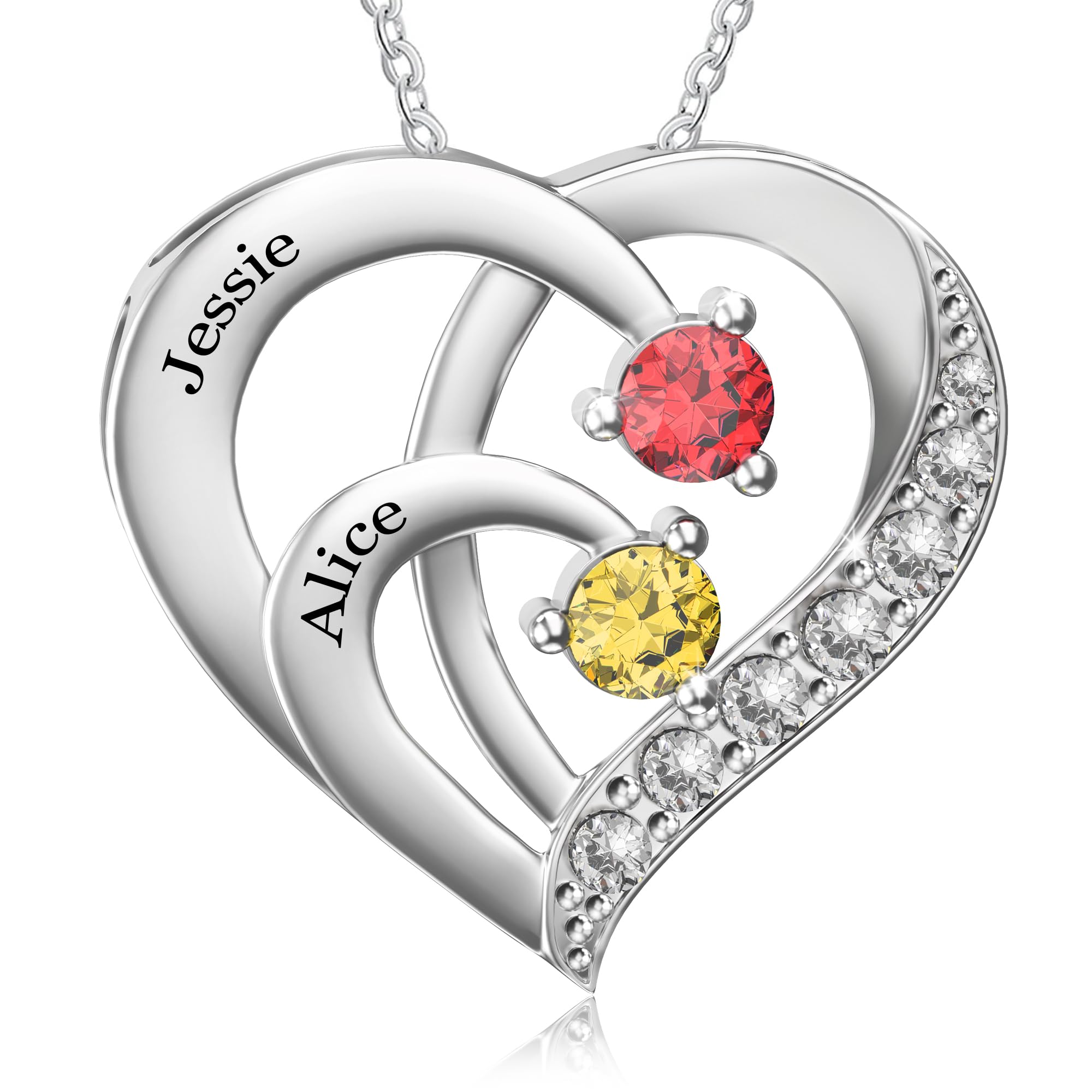 Easycosy Collier Personnalisé Prénom avec Pierres de Naissance Collier gravé 1-4 Nom Collier Pendentif Cœur Bijoux Personnalisé Cadeau Femme Fille Maman Mamie Copine pour Anniversaire Noël St-Valentin