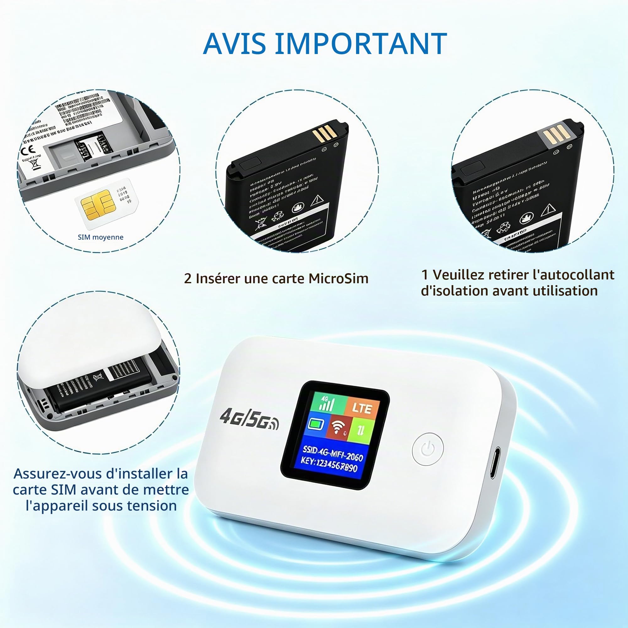 Routeur 5G/4G Portable WiFi 6 avec Slot SIM –Modem Carte SIM,Mobile Haut Débit 5G/4G+, Jusqu’à 20 Appareils Connectés, Batterie 3000mAh (14h Autonomie),pour Voyage