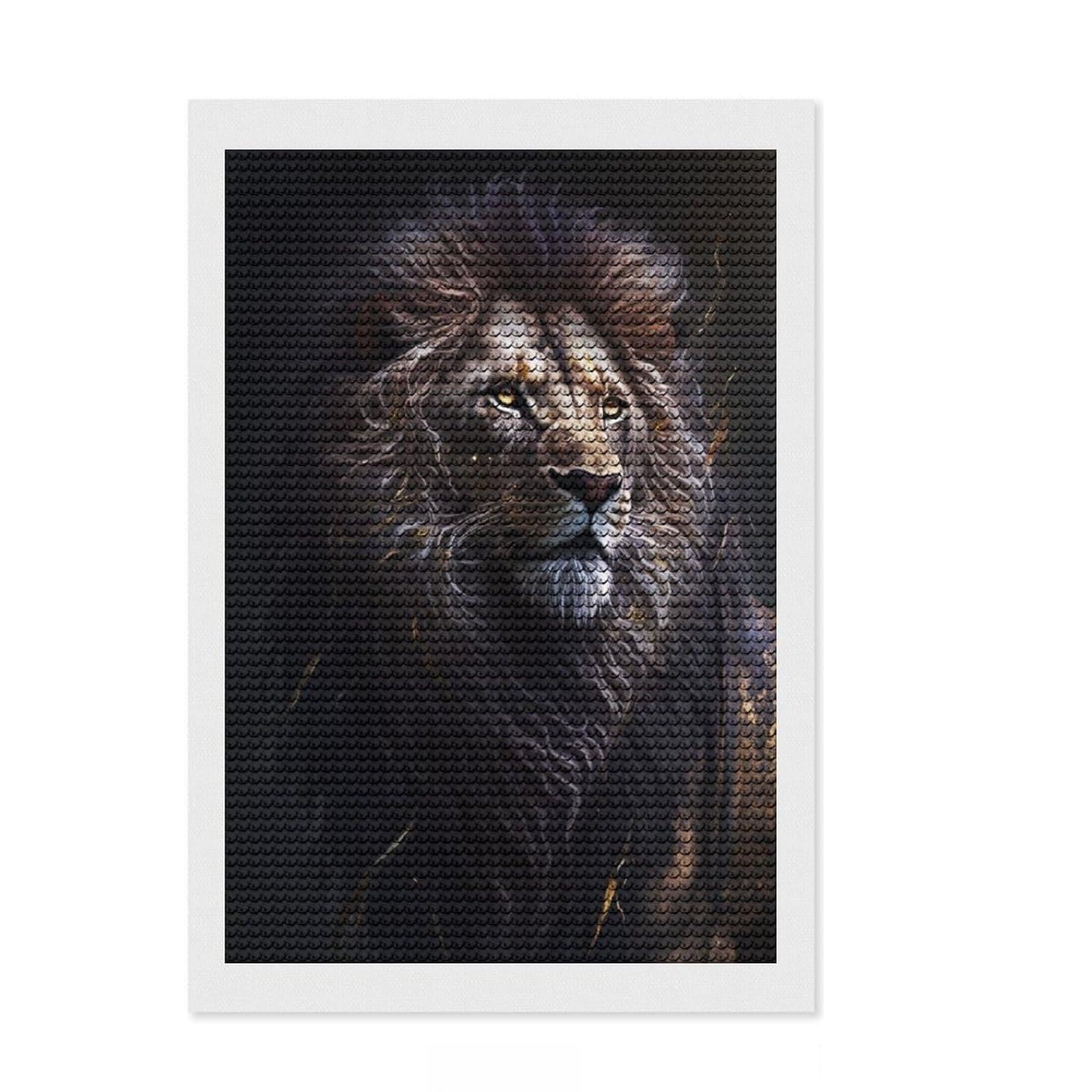 Junmoney Portrait Black Lion 5D Diamond Painting Kit 8"x12", Round Gems, Aesthetic Room Decor, Seasonal Gift Choice, Gift Idea, Leisure Activity