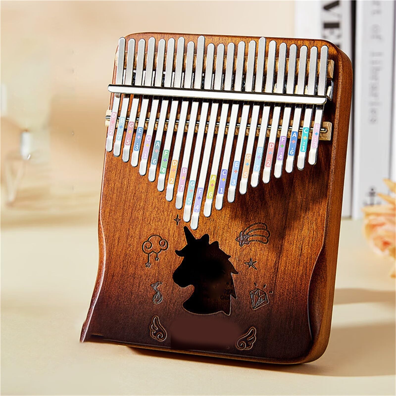 Dorosła Kalimba 21 Nutowe Drewniane Pianino Kciukowe Przenośne Dla Początkujących Kalimba Jednorożec Gradient Brąz