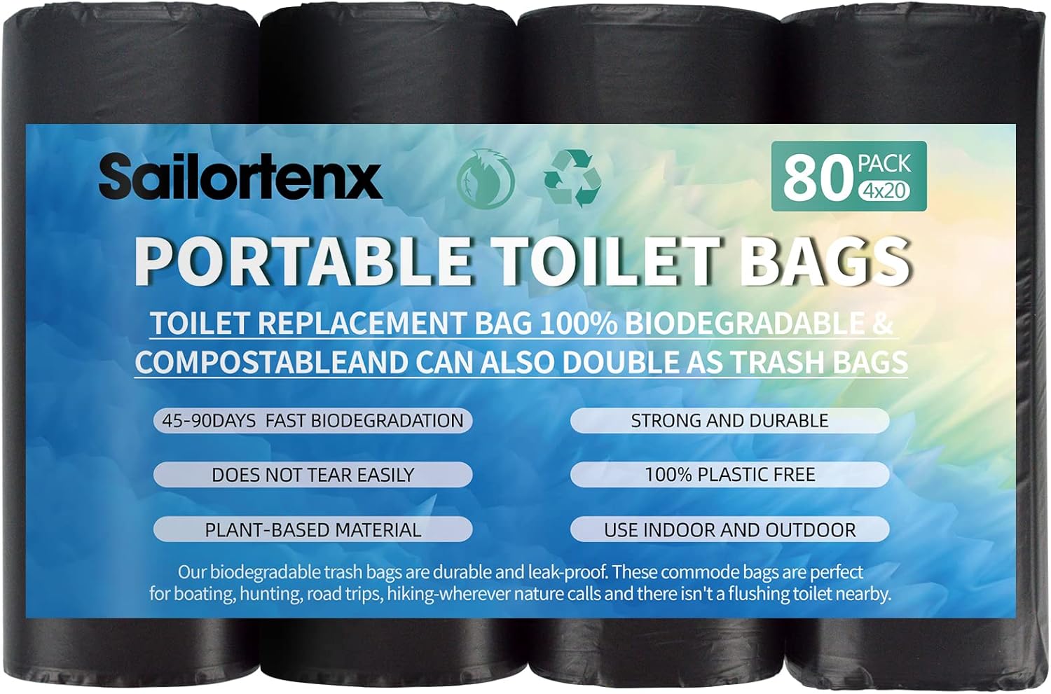 80 Compostable Poop Bags: 8 Gallon, 5 Gallon Bucket & Outdoor Camping Disposable Biodegradable Waste Bags