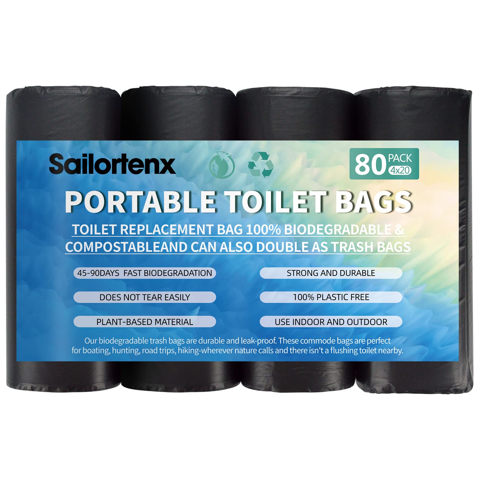 Sailortenx 80 Compostable Poop Bags: 8 Gallon, 5 Gallon Bucket & Outdoor Camping Disposable Biodegradable Waste Bags