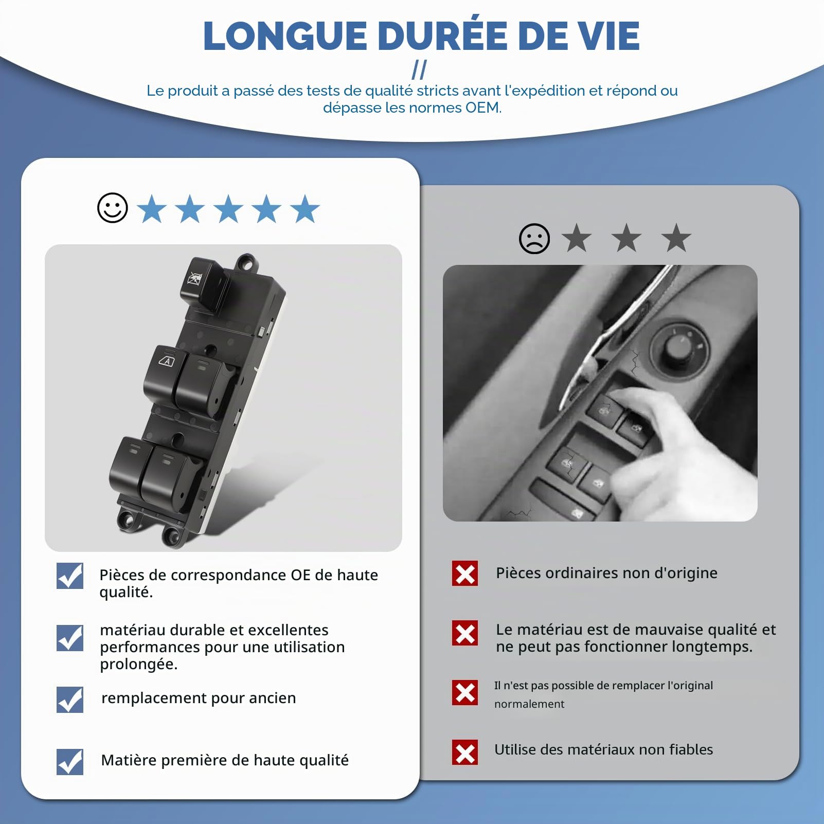 Bouton lève vitre électrique avant gauche compatible avec Nissan Navara D40 Qashqai Pathfinder 2004-2016 25401-EB30B 25401-JD001