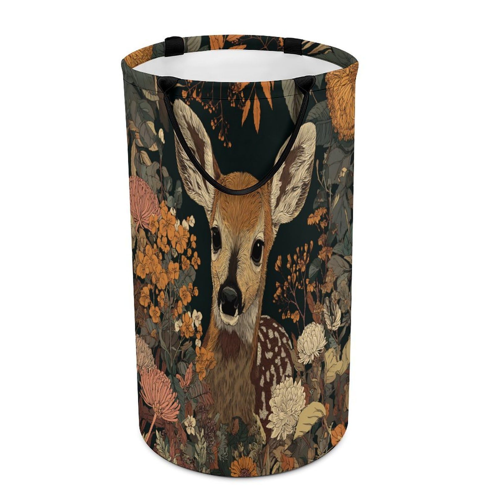LUYYSKY Classic Antique Cute Deer Collapsible Dirty Clothes Basket, Oil Painting Aesthetic William Morris Botanical Floral Animal Elk Portable Clothes Storage Basket